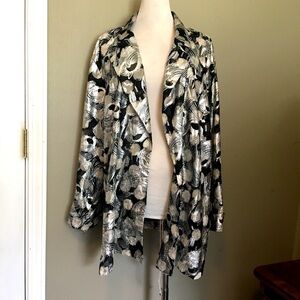 Kasper 3X open front blouse top, shimmer, semi shear. 3/4 length sleeve.